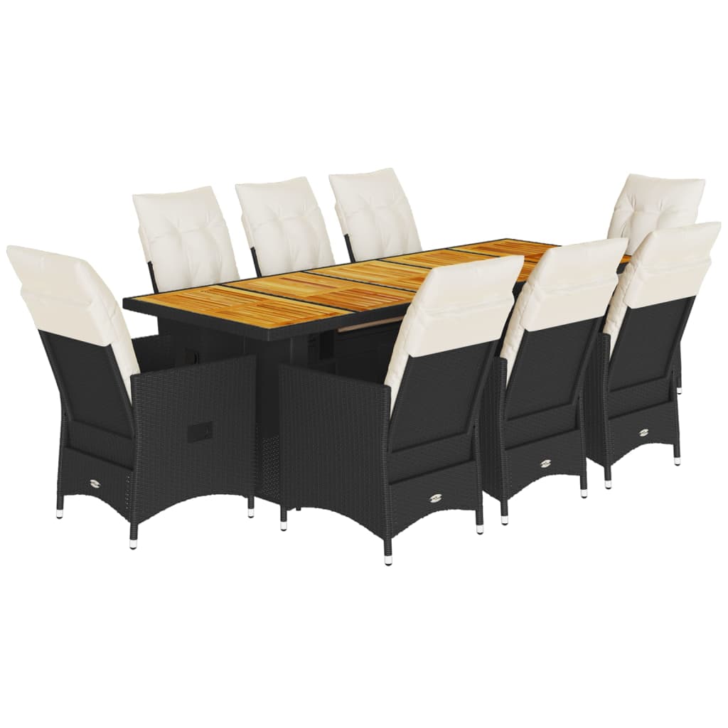 Set Bistrò da Giardino 9 pz con Cuscini in Polyrattan Nero | homemem39