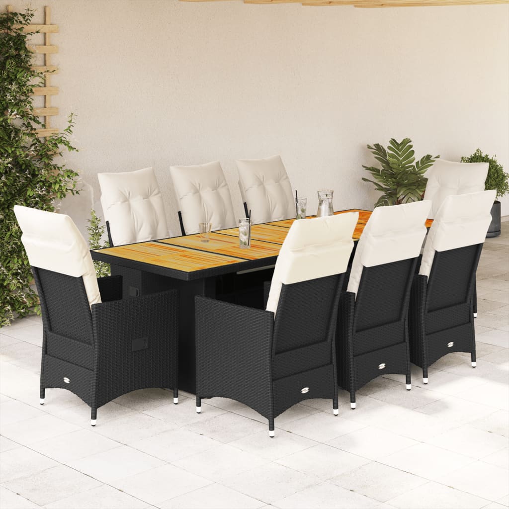 Set Bistrò da Giardino 9 pz con Cuscini in Polyrattan Nero | homemem39
