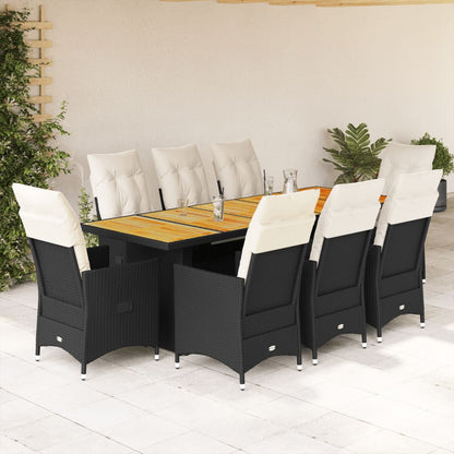 Set Bistrò da Giardino 9 pz con Cuscini in Polyrattan Nero | homemem39