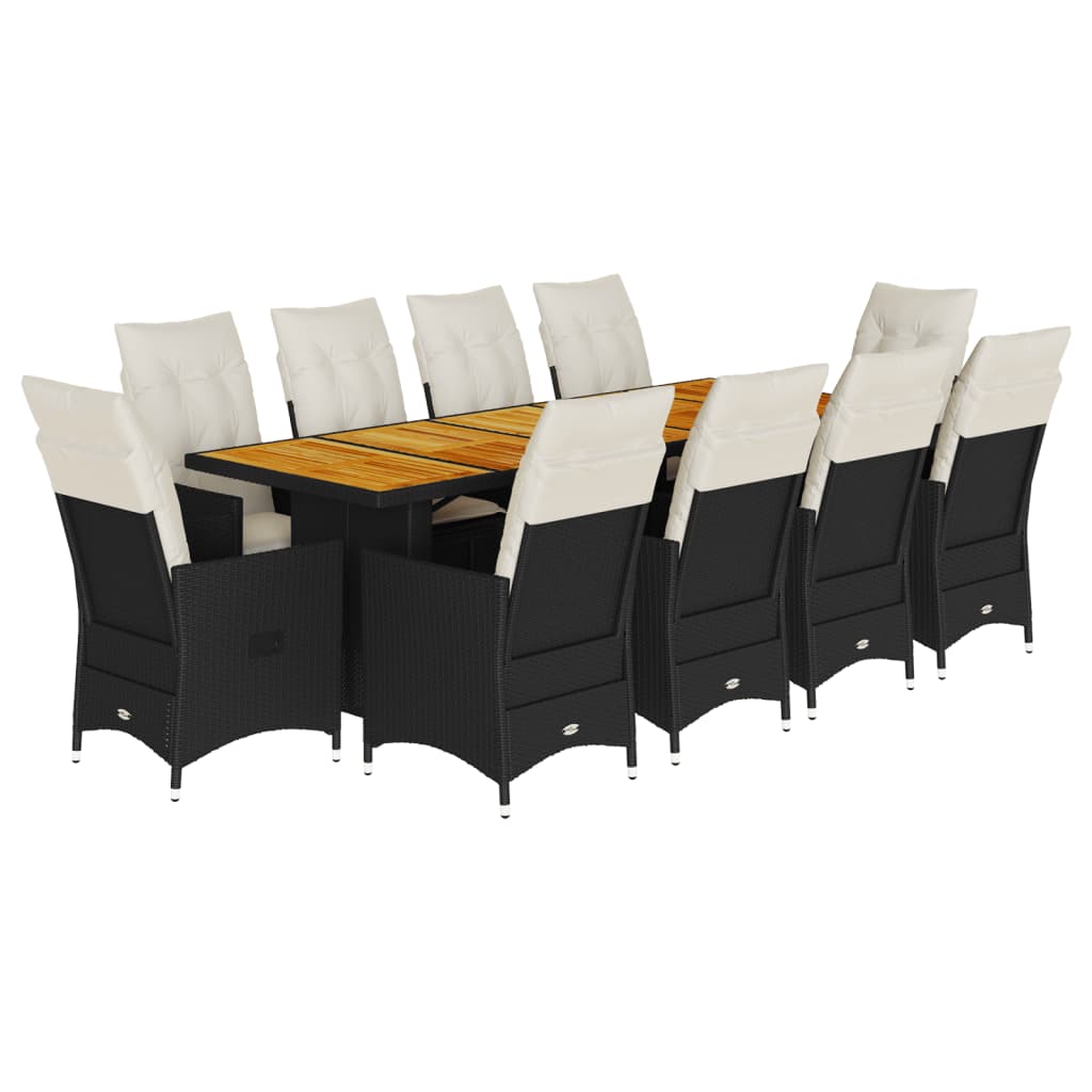 Set da Bistrò da Giardino 11 pz con Cuscini Nero in Polyrattan | homemem39