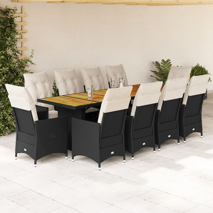 Set da Bistrò da Giardino 11 pz con Cuscini Nero in Polyrattan | homemem39