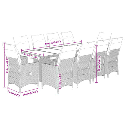 Set da Bistrò da Giardino 11 pz con Cuscini Nero in Polyrattan | homemem39