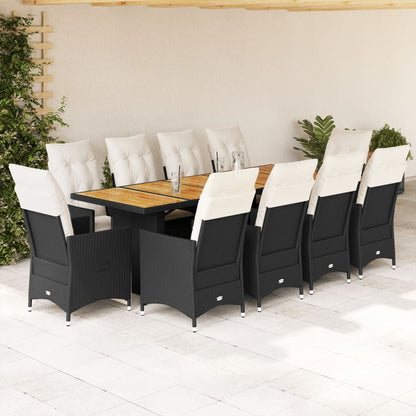 Set da Bistrò da Giardino 11 pz con Cuscini Nero in Polyrattan | homemem39