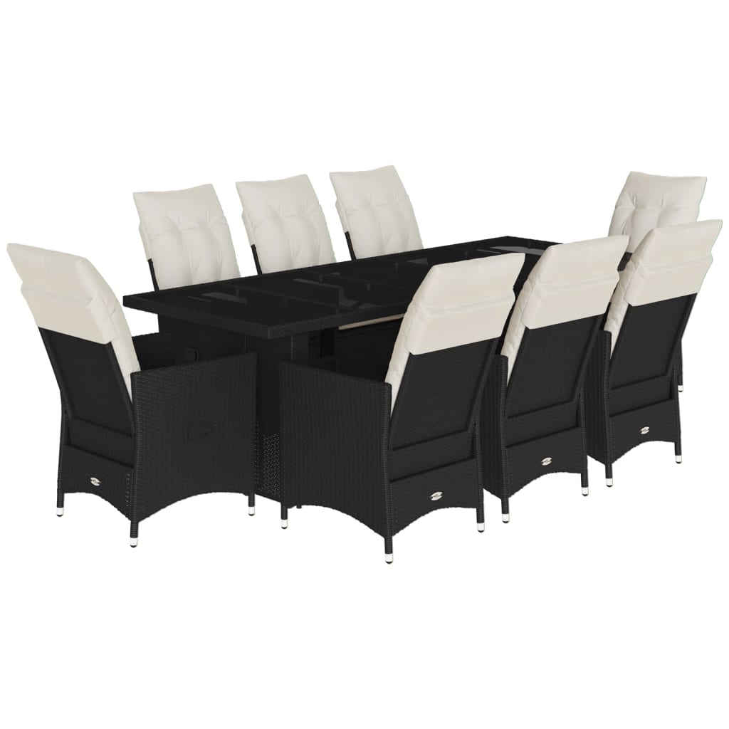 Set Bistrò da Giardino 9 pz con Cuscini in Polyrattan Nero | homemem39