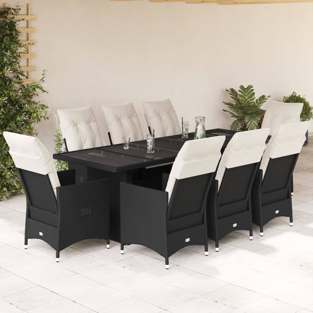 Set Bistrò da Giardino 9 pz con Cuscini in Polyrattan Nero | homemem39