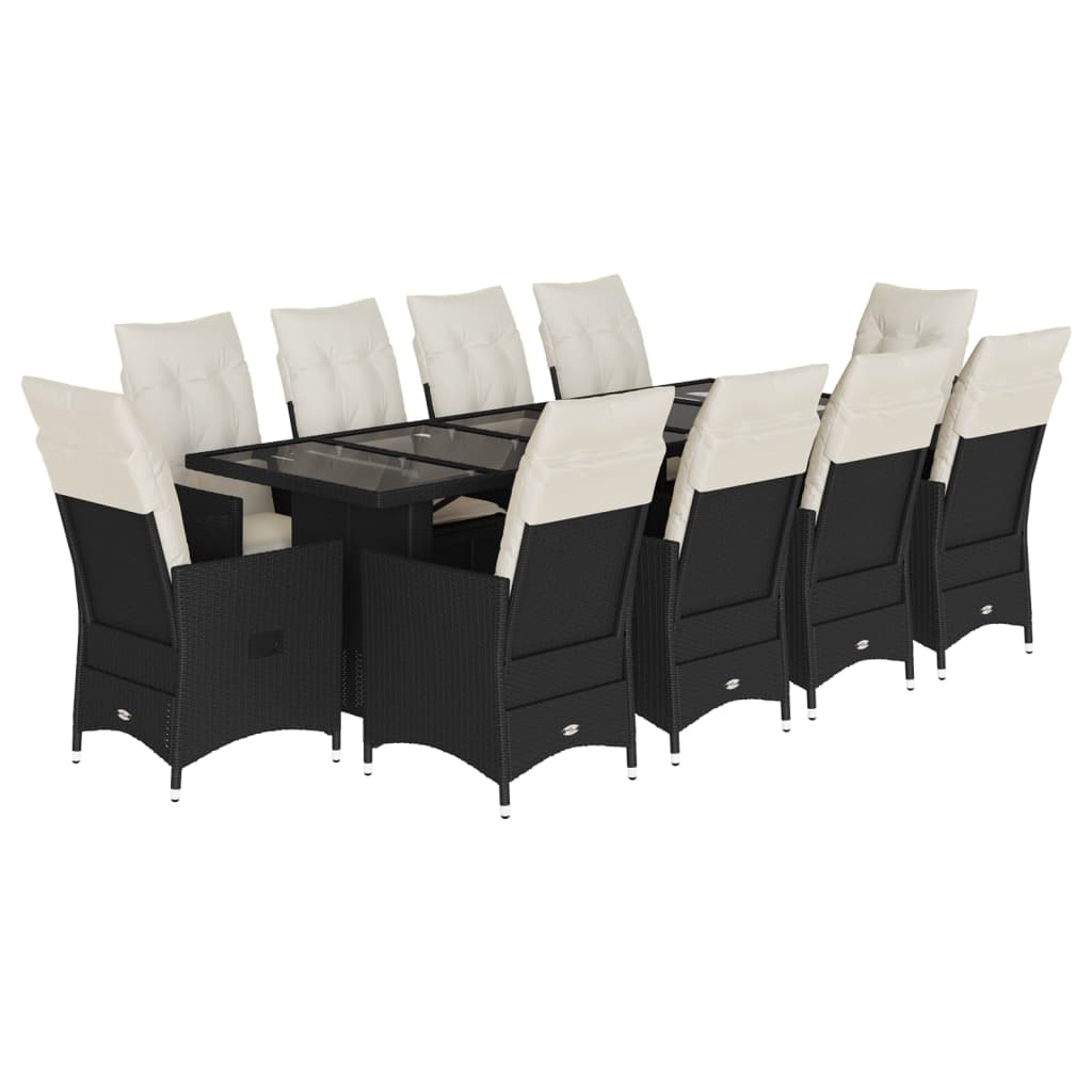 Set da Bistrò da Giardino 11 pz con Cuscini Nero in Polyrattan | homemem39