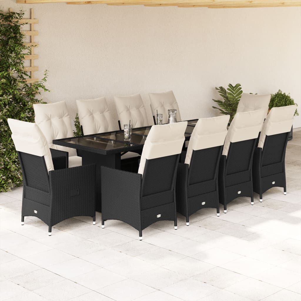 Set da Bistrò da Giardino 11 pz con Cuscini Nero in Polyrattan | homemem39