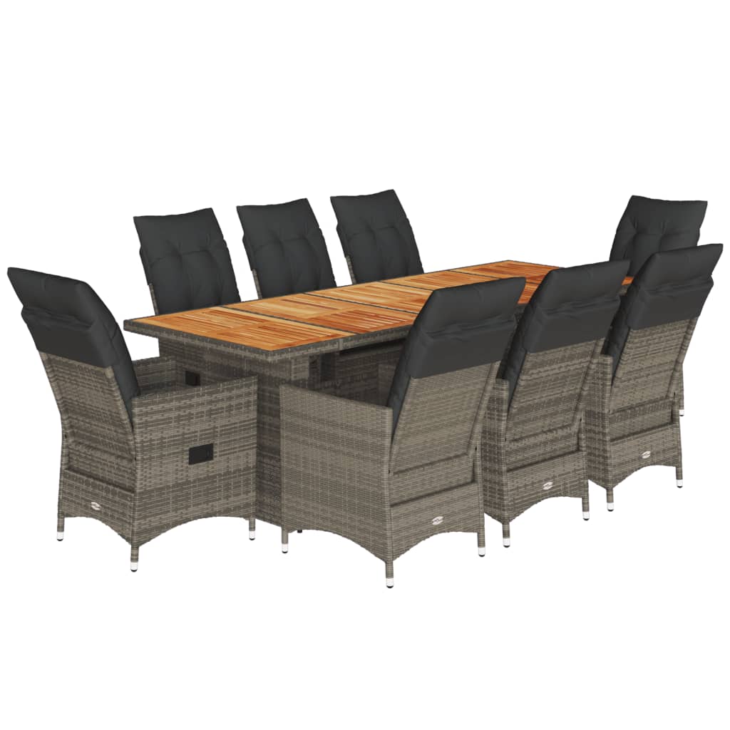 Set Bistrò da Giardino 9 pz con Cuscini in Polyrattan Grigio | homemem39
