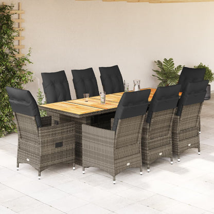 Set Bistrò da Giardino 9 pz con Cuscini in Polyrattan Grigio | homemem39