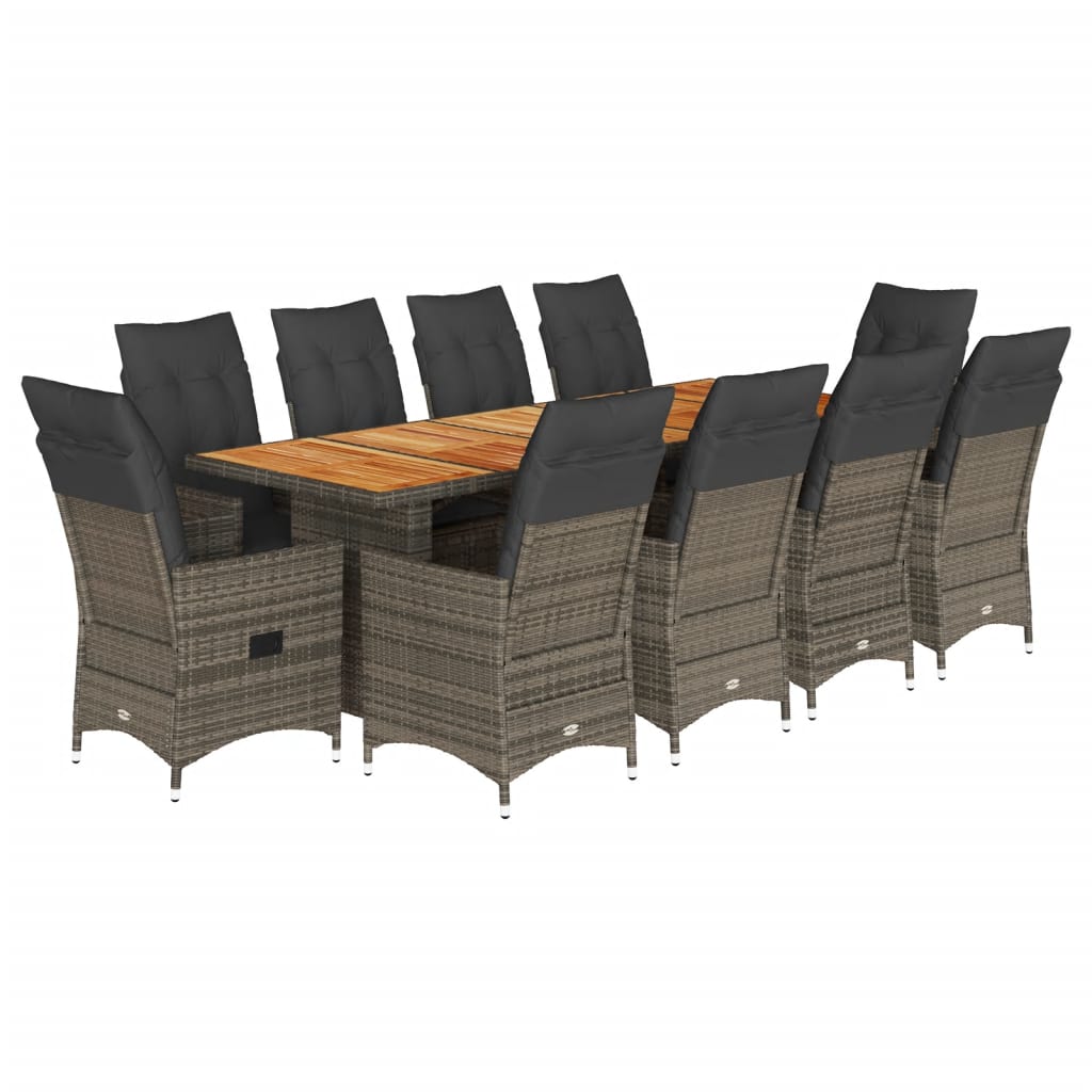 Set Bistrò da Giardino 11 pz con Cuscini in Polyrattan Grigio | homemem39