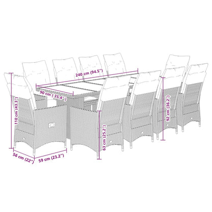 Set Bistrò da Giardino 11 pz con Cuscini in Polyrattan Grigio | homemem39