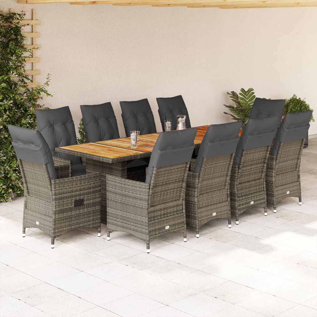 Set Bistrò da Giardino 11 pz con Cuscini in Polyrattan Grigio | homemem39