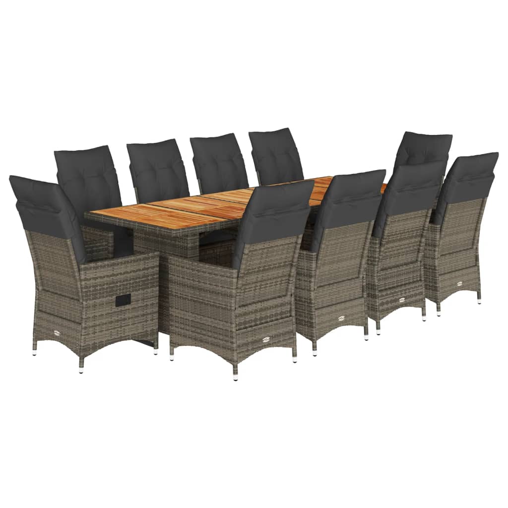 Set Bistrò da Giardino 11 pz con Cuscini in Polyrattan Grigio | homemem39