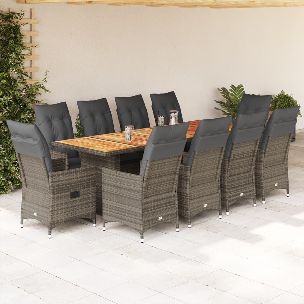 Set Bistrò da Giardino 11 pz con Cuscini in Polyrattan Grigio | homemem39