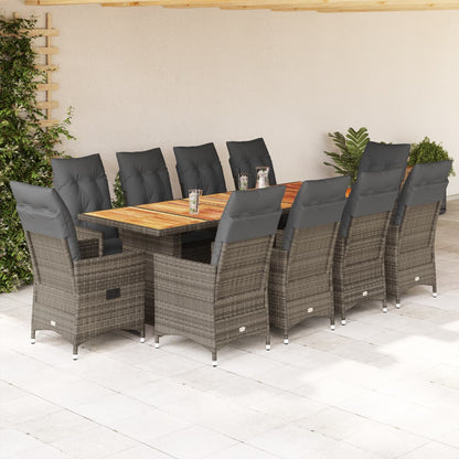 Set Bistrò da Giardino 11 pz con Cuscini in Polyrattan Grigio | homemem39