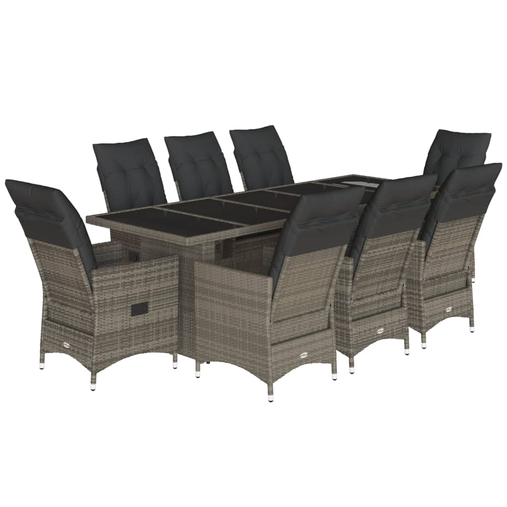 Set Bistrò da Giardino 9 pz con Cuscini in Polyrattan Grigio | homemem39