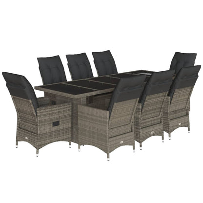 Set Bistrò da Giardino 9 pz con Cuscini in Polyrattan Grigio | homemem39