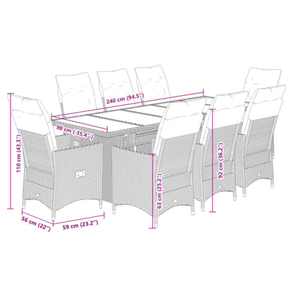Set Bistrò da Giardino 9 pz con Cuscini in Polyrattan Grigio | homemem39