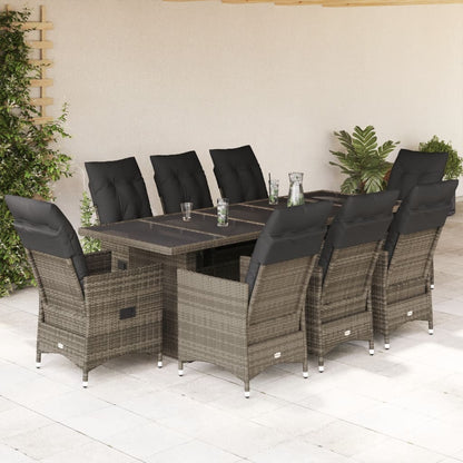 Set Bistrò da Giardino 9 pz con Cuscini in Polyrattan Grigio | homemem39