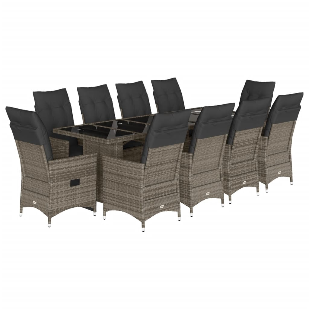 Set Bistrò da Giardino 11 pz con Cuscini in Polyrattan Grigio | homemem39