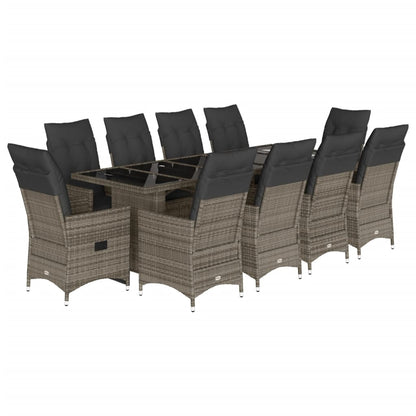 Set Bistrò da Giardino 11 pz con Cuscini in Polyrattan Grigio | homemem39