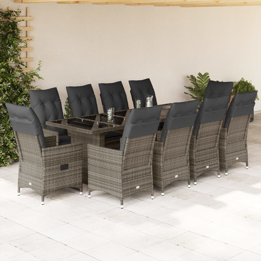Set Bistrò da Giardino 11 pz con Cuscini in Polyrattan Grigio | homemem39