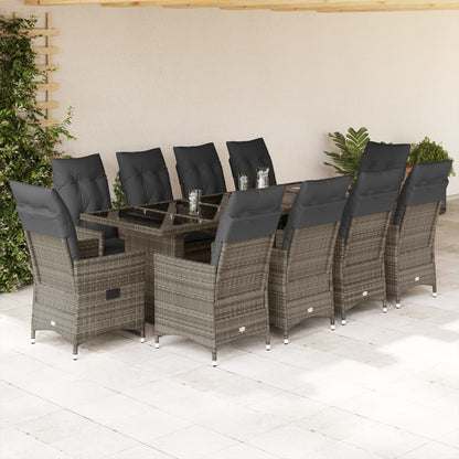 Set Bistrò da Giardino 11 pz con Cuscini in Polyrattan Grigio | homemem39