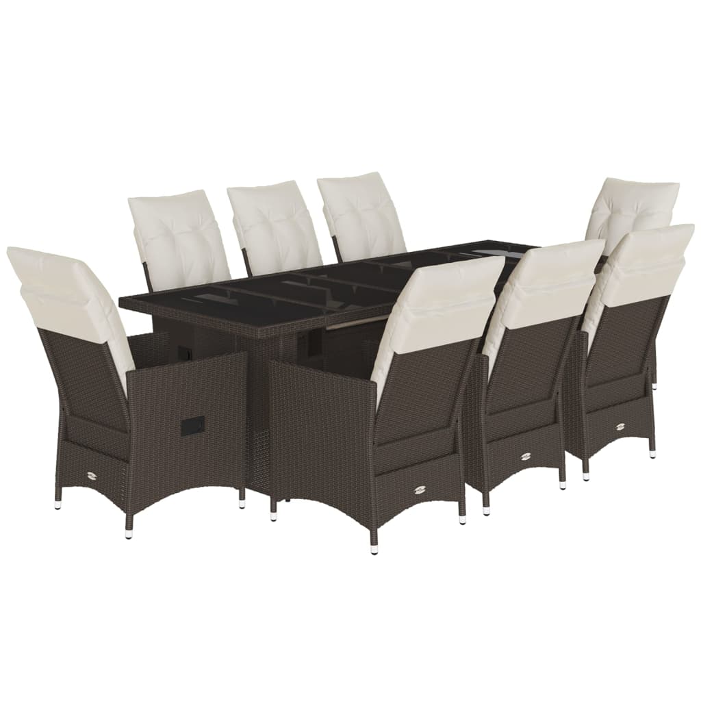 Set Bistrò da Giardino 9 pz con Cuscini in Polyrattan Marrone | homemem39