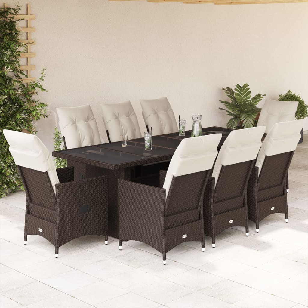 Set Bistrò da Giardino 9 pz con Cuscini in Polyrattan Marrone | homemem39