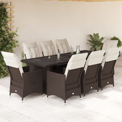 Set Bistrò da Giardino 9 pz con Cuscini in Polyrattan Marrone | homemem39