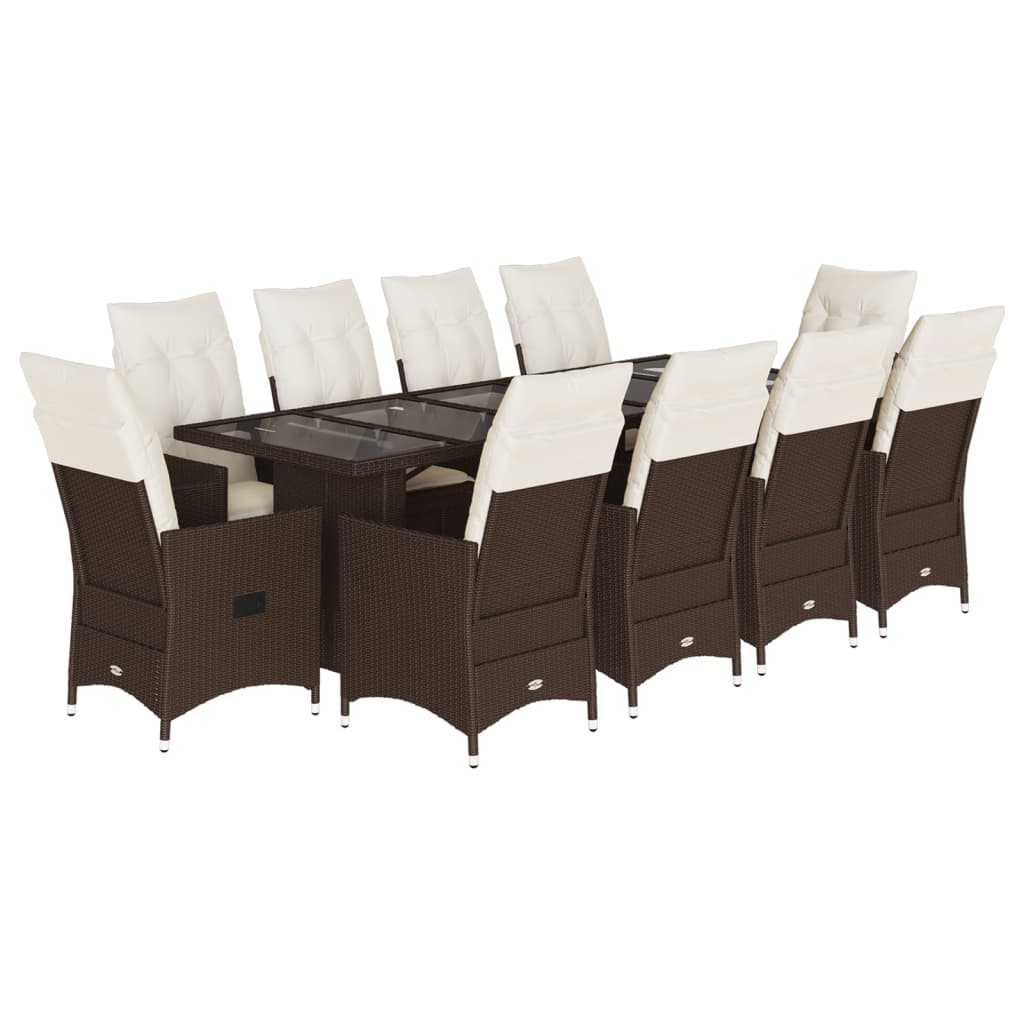 Set Bistrò da Giardino 11 pz con Cuscini in Polyrattan Marrone | homemem39