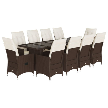 Set Bistrò da Giardino 11 pz con Cuscini in Polyrattan Marrone | homemem39