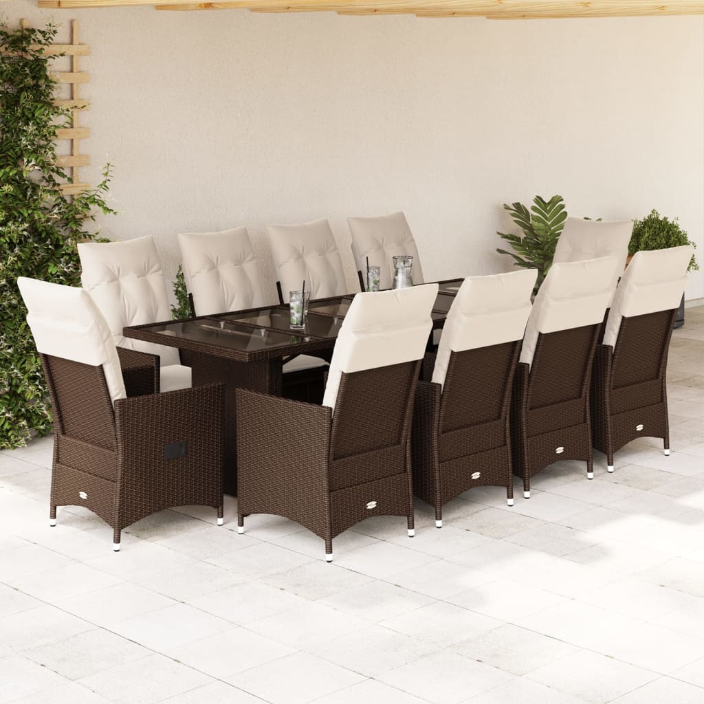 Set Bistrò da Giardino 11 pz con Cuscini in Polyrattan Marrone | homemem39