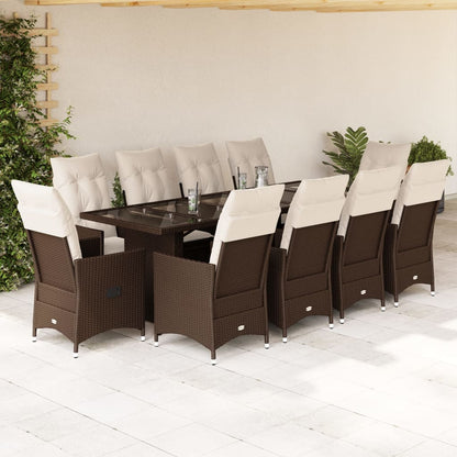 Set Bistrò da Giardino 11 pz con Cuscini in Polyrattan Marrone | homemem39