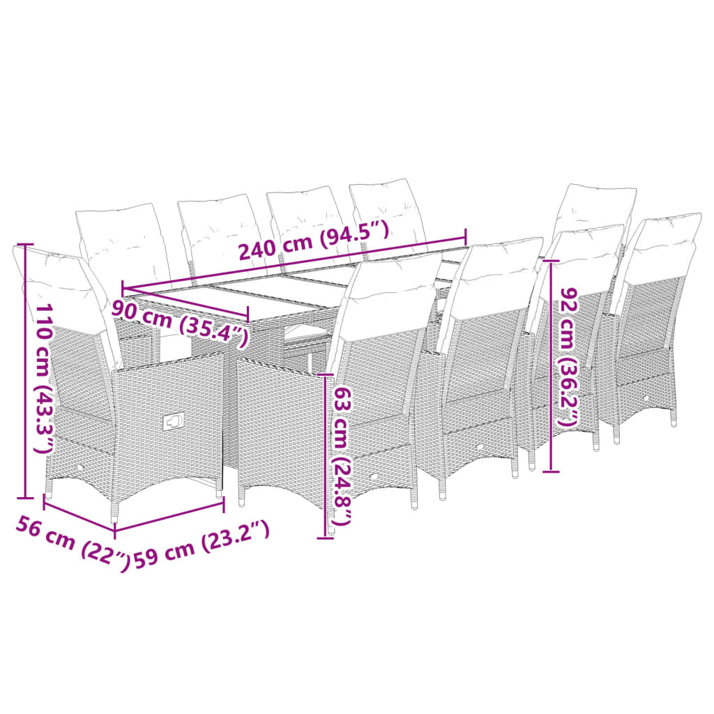 Set Bistrò da Giardino 11 pz con Cuscini in Polyrattan Beige | homemem39