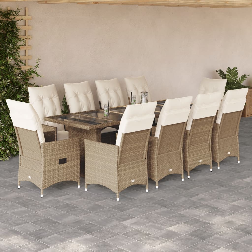 Set Bistrò da Giardino 11 pz con Cuscini in Polyrattan Beige | homemem39