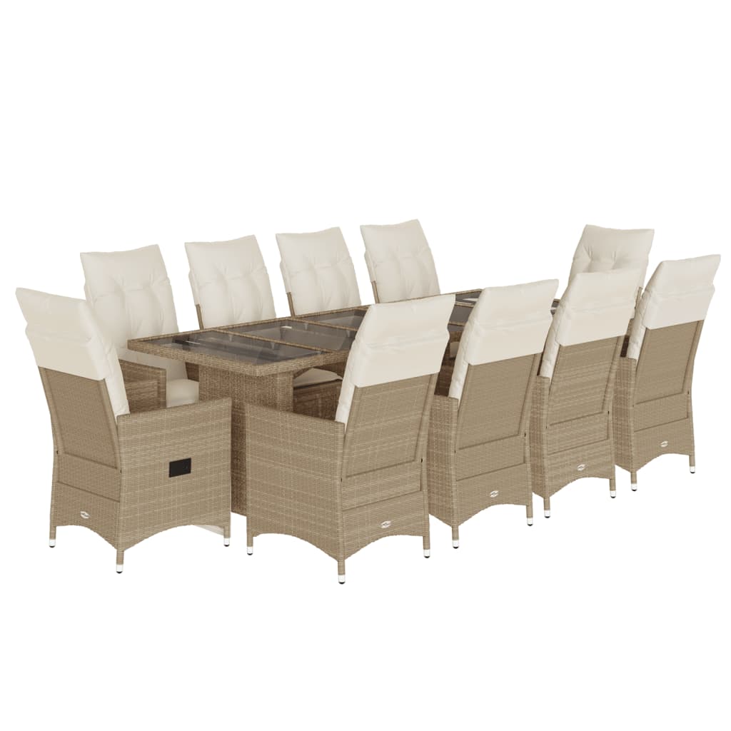 Set Bistrò da Giardino 11 pz con Cuscini in Polyrattan Beige | homemem39