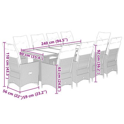 Set Bistrò da Giardino 11 pz con Cuscini in Polyrattan Beige | homemem39
