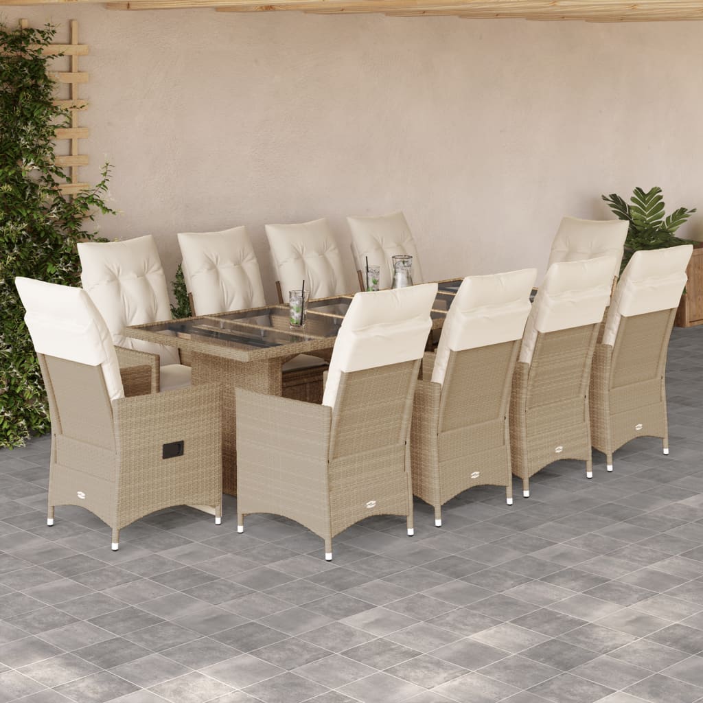 Set Bistrò da Giardino 11 pz con Cuscini in Polyrattan Beige | homemem39
