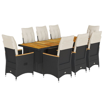 Set Bistrò da Giardino 9 pz con Cuscini in Polyrattan Nero | homemem39