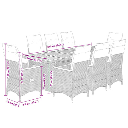 Set Bistrò da Giardino 9 pz con Cuscini in Polyrattan Nero | homemem39