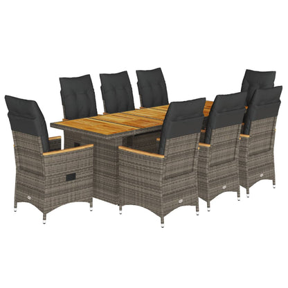 Set Bistrò da Giardino 9 pz con Cuscini in Polyrattan Grigio | homemem39