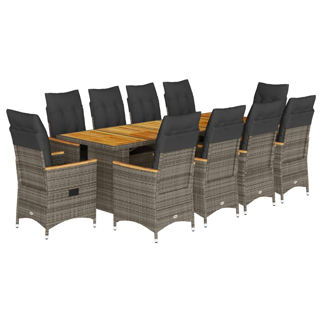 Set Bistrò da Giardino 11 pz con Cuscini in Polyrattan Grigio | homemem39