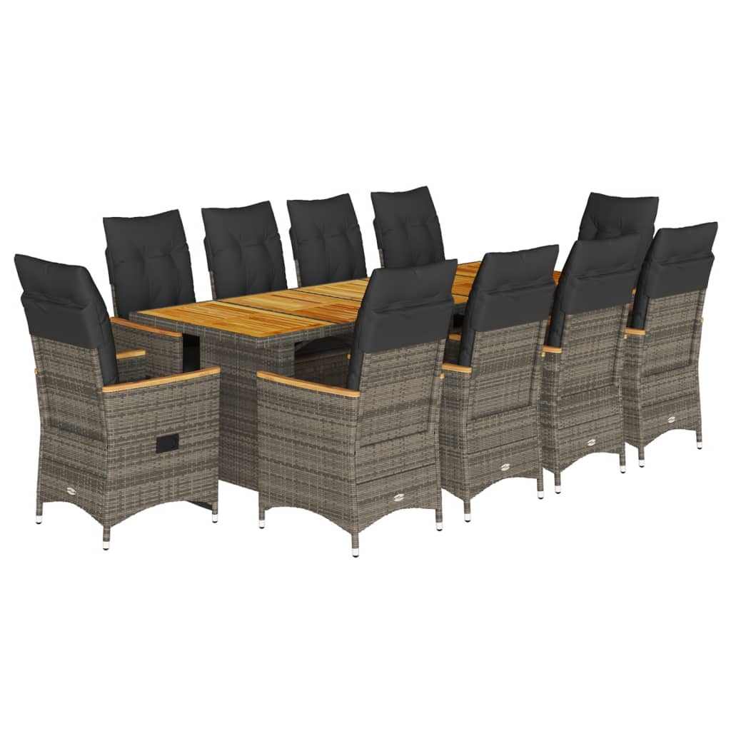 Set Bistrò da Giardino 11 pz con Cuscini in Polyrattan Grigio | homemem39