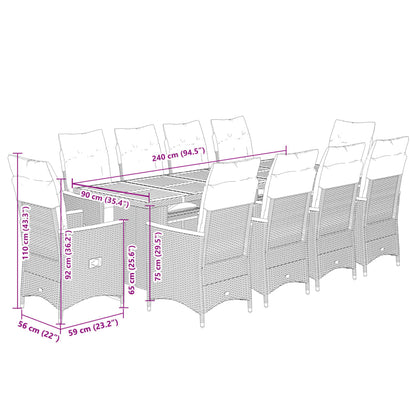 Set Bistrò da Giardino 11 pz con Cuscini in Polyrattan Grigio | homemem39