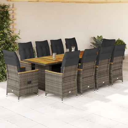 Set Bistrò da Giardino 11 pz con Cuscini in Polyrattan Grigio | homemem39