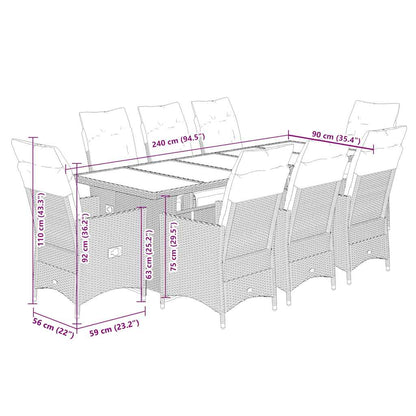 Set Bistrò da Giardino 9 pz con Cuscini in Polyrattan Nero | homemem39