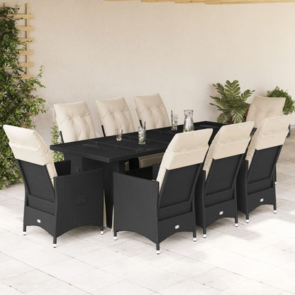 Set Bistrò da Giardino 9 pz con Cuscini in Polyrattan Nero | homemem39