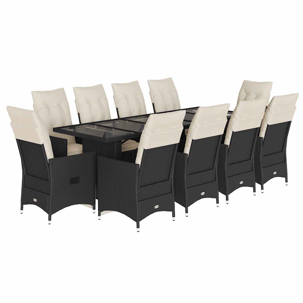 Set da Bistrò da Giardino 11 pz con Cuscini Nero in Polyrattan | homemem39
