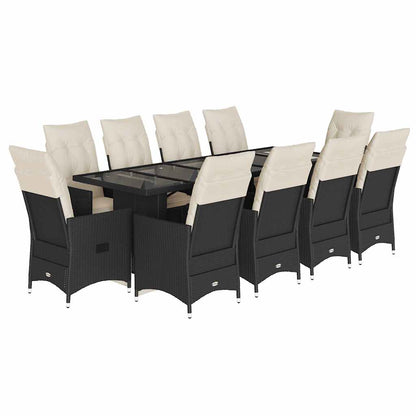 Set da Bistrò da Giardino 11 pz con Cuscini Nero in Polyrattan | homemem39